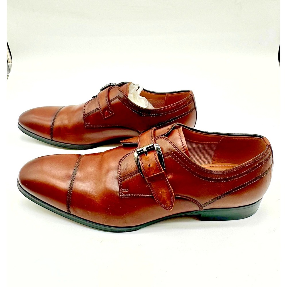 Steve Madden COVET Men's Cognac Leather Monk Strap Shoes 9.5 - Picture 2 of 6